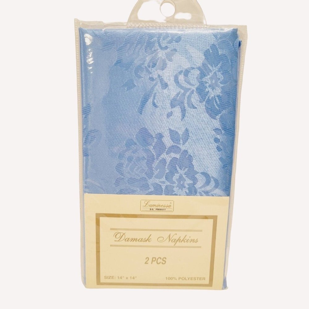 NEW Damask Polyester Blue Floral 2pc Napkin Set